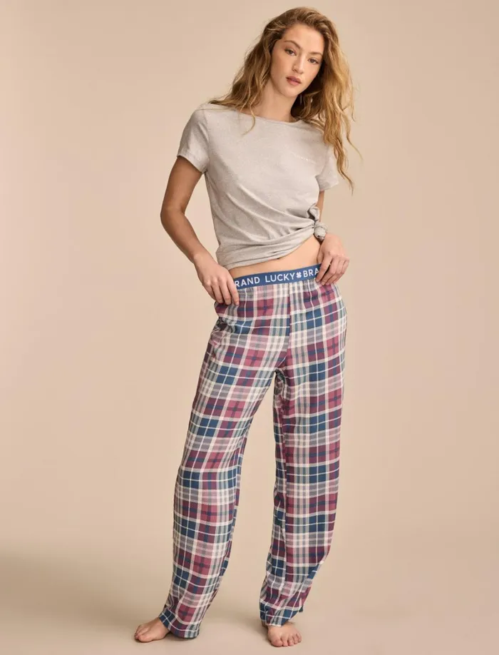 Lucky Brand Intimates and Sleepwear Women Lb Short Sleeve Tee Set Dark Grey