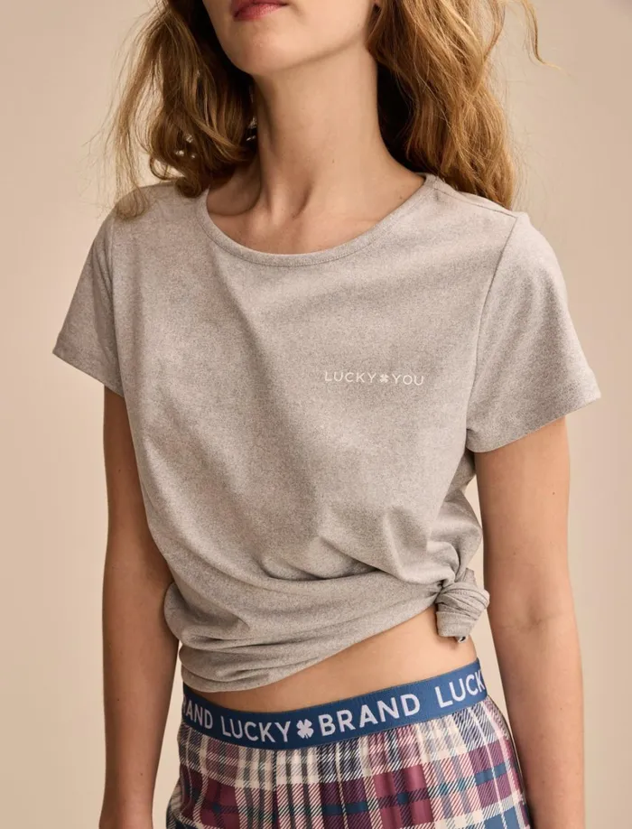Lucky Brand Intimates and Sleepwear Women Lb Short Sleeve Tee Set Dark Grey