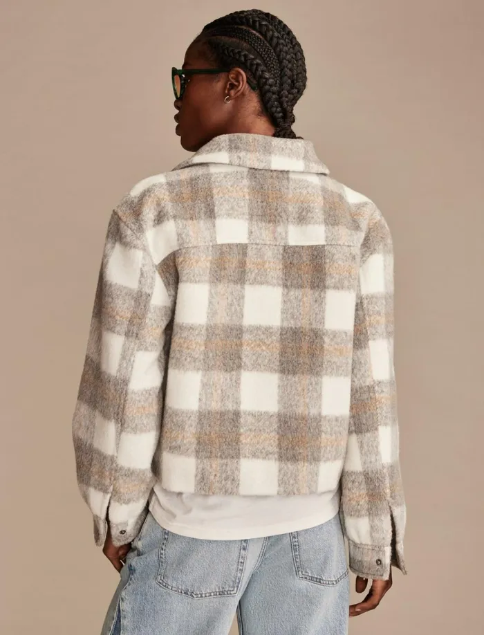 Lucky Brand Jackets and Outerwear Women Cropped Plaid Jacket Grey White Plaid