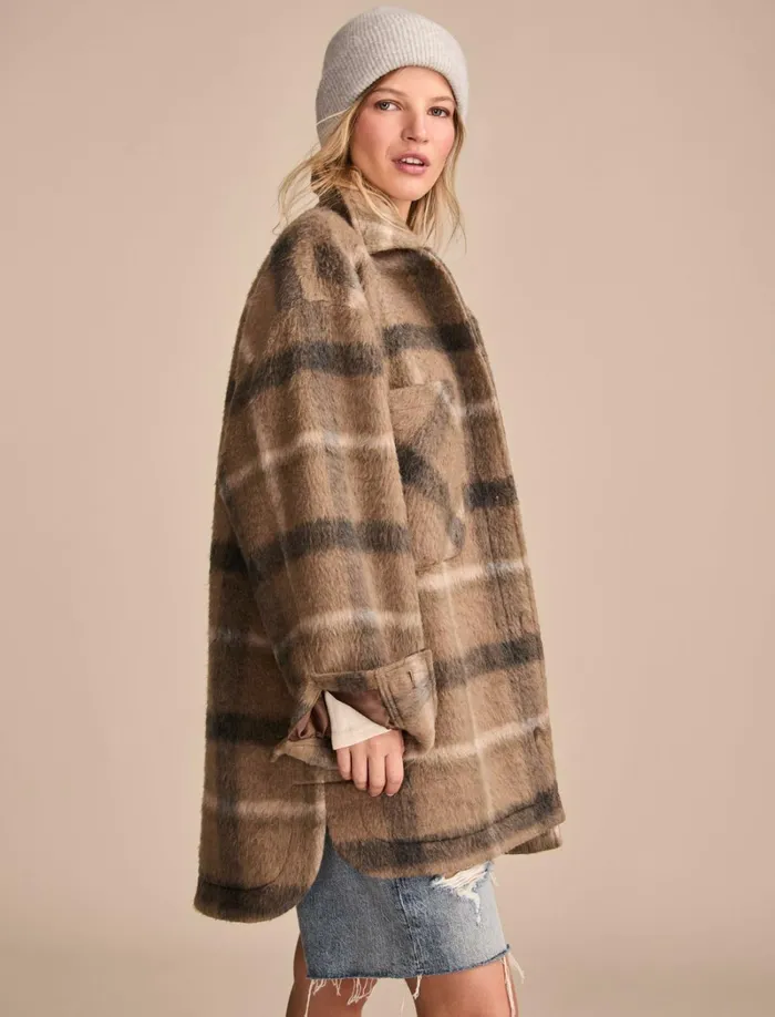Lucky Brand Jackets and Outerwear Women Oversized Plaid Shirt Jacket Light Brown Plaid