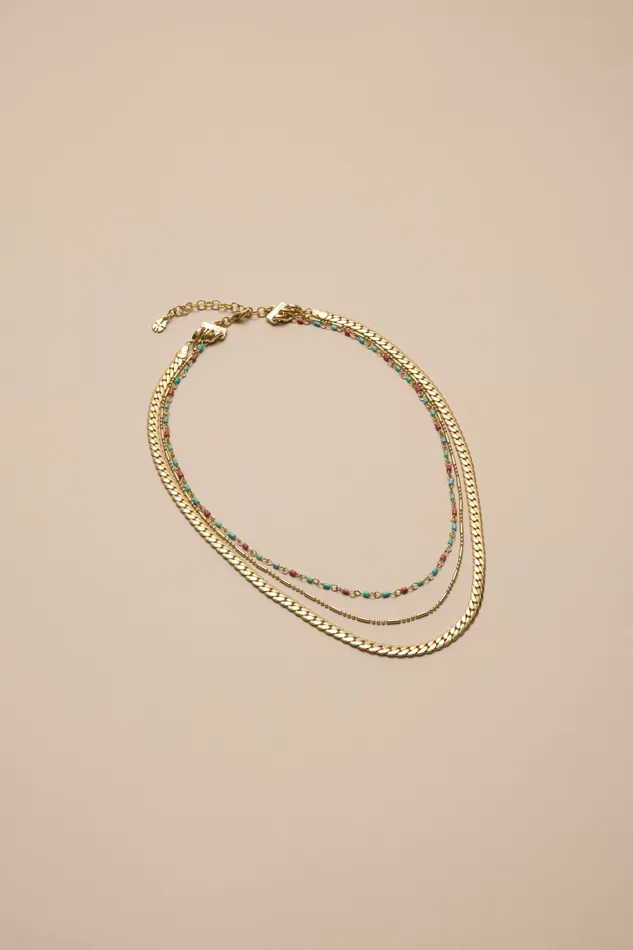 Lucky Brand Jewelry Women Beaded Chain Layered Necklace Gold