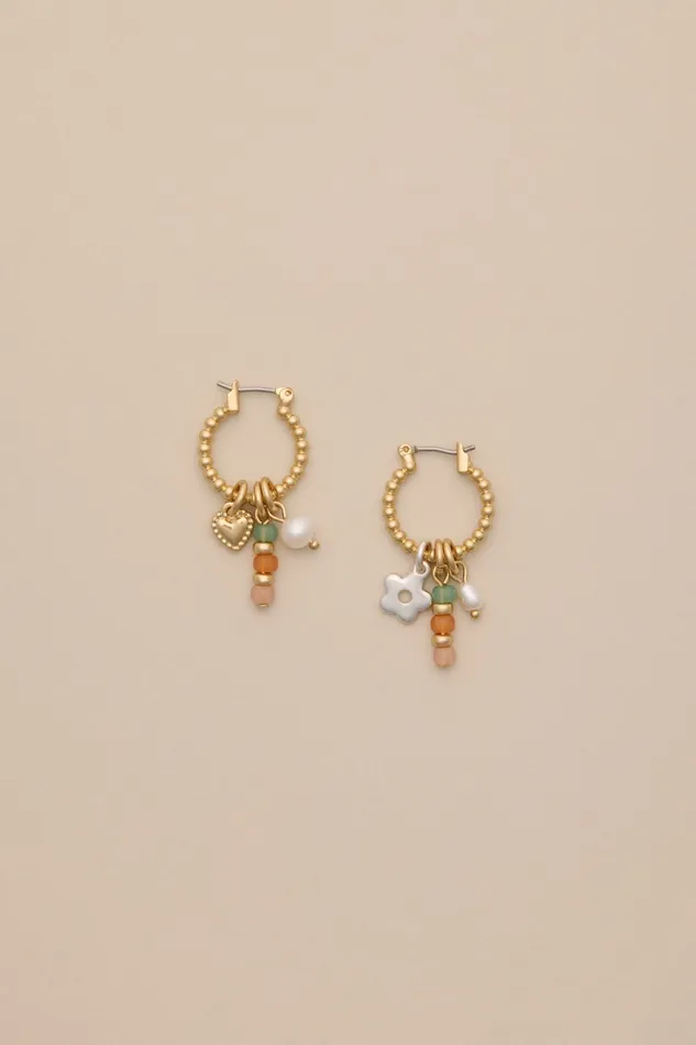 Lucky Brand Jewelry Women Beaded Charm Hoops Gold