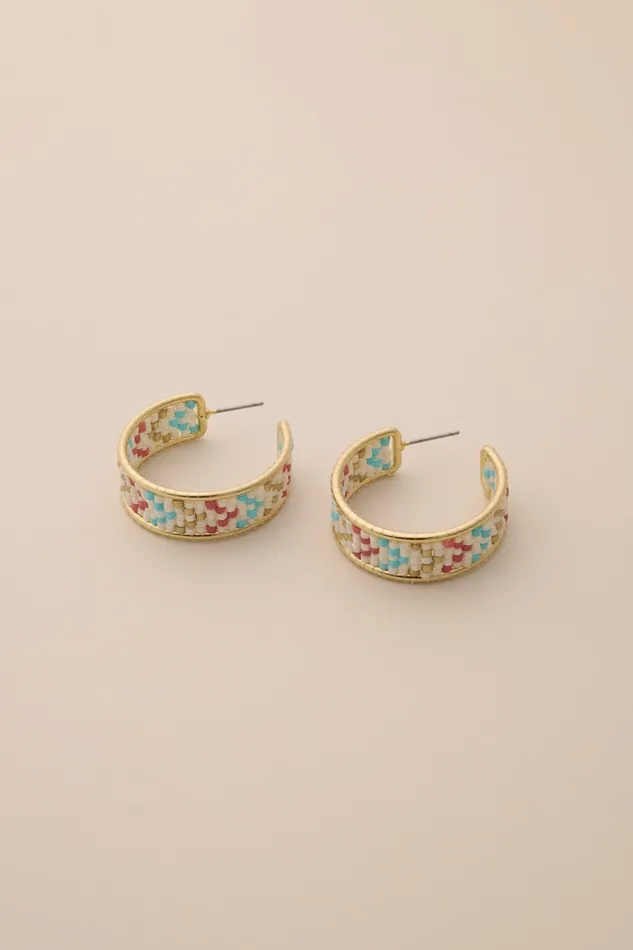 Lucky Brand Jewelry Women Beaded Hoop Earring Gold