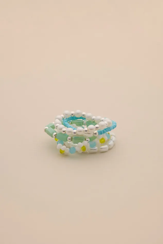 Lucky Brand Jewelry Women Daisy Beaded Pearl Ring Stack Silver