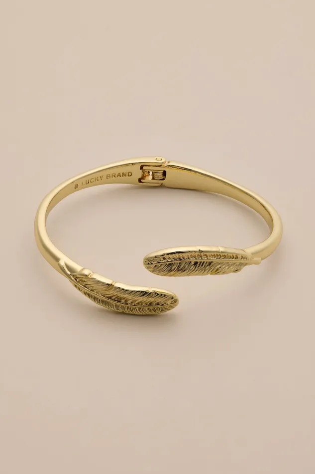 Lucky Brand Jewelry Women Feather Hinge Cuff Gold