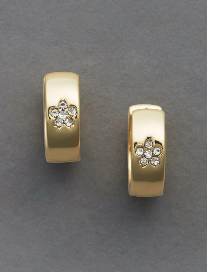 Lucky Brand Jewelry Women Flower Hinge Hoop Gold