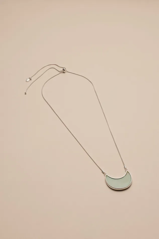 Lucky Brand Jewelry Women Inlayed Stone Pendant Necklace Silver