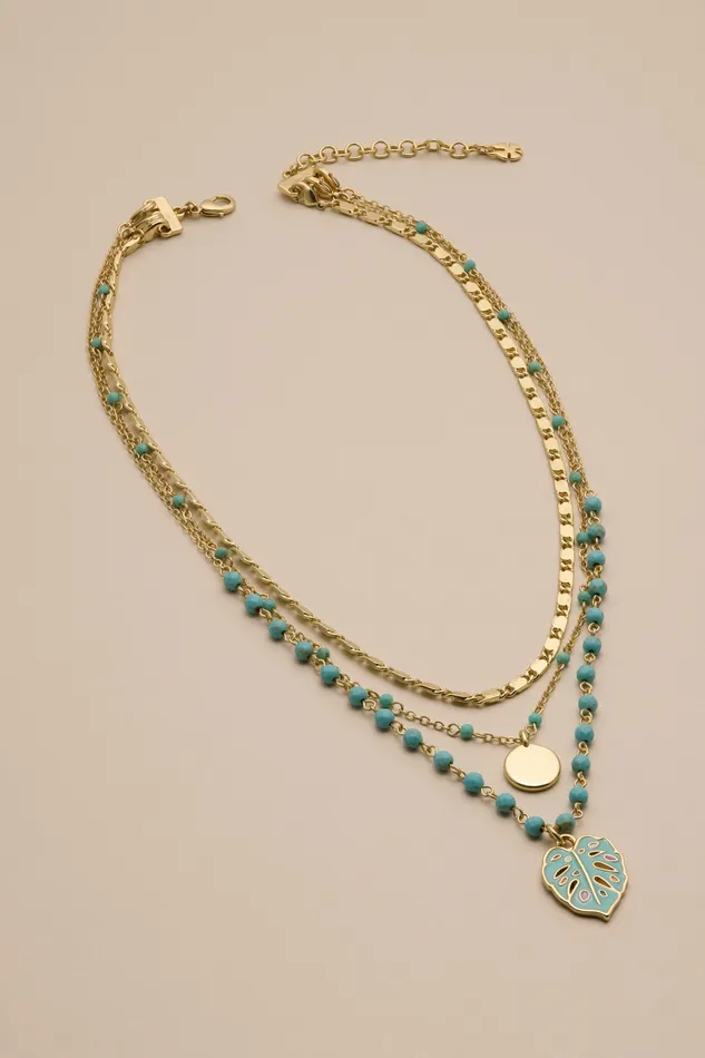 Lucky Brand Jewelry Women Monstera Layered Necklace Gold