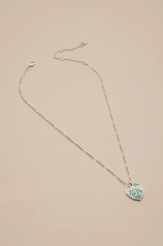 Lucky Brand Jewelry Women Monstera Pendant Necklace Silver
