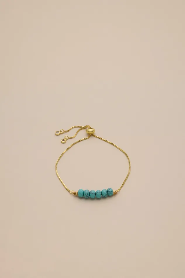 Lucky Brand Jewelry Women Turq Beaded Chain Bracelet Gold
