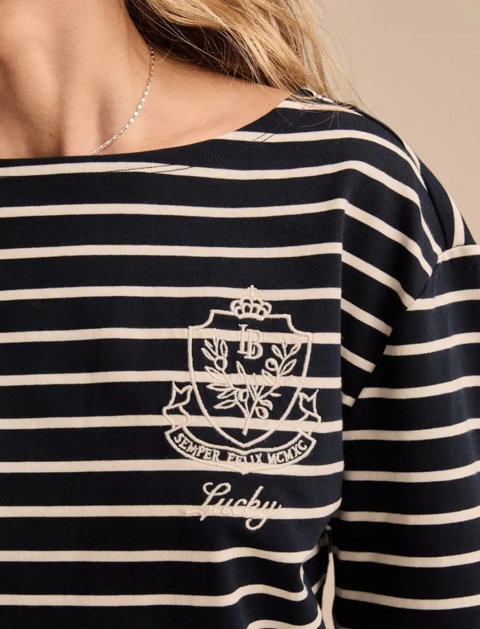 Lucky Brand Knit Tops Women Breton Long Sleeve Tee Navy Stripe