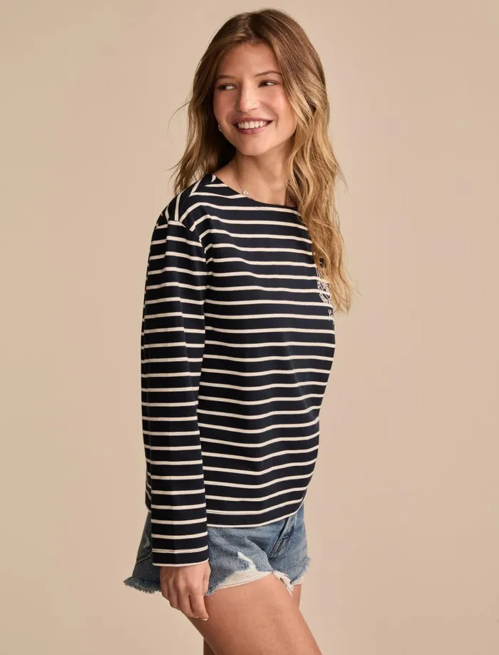 Lucky Brand Knit Tops Women Breton Long Sleeve Tee Navy Stripe