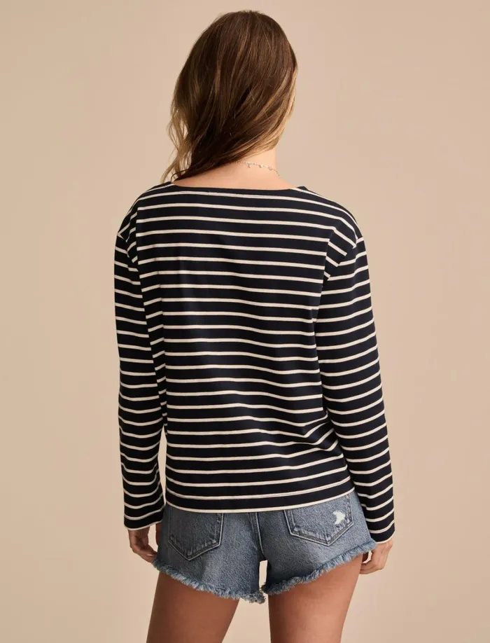 Lucky Brand Knit Tops Women Breton Long Sleeve Tee Navy Stripe