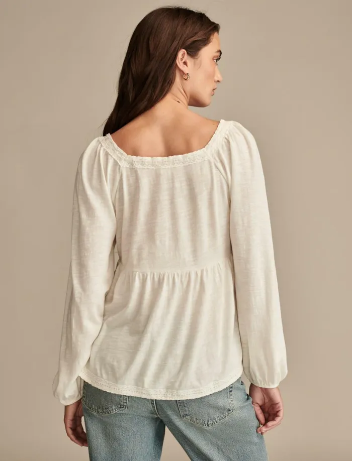 Lucky Brand Knit Tops Women Lace Paneled Tunic Tee Whisper White