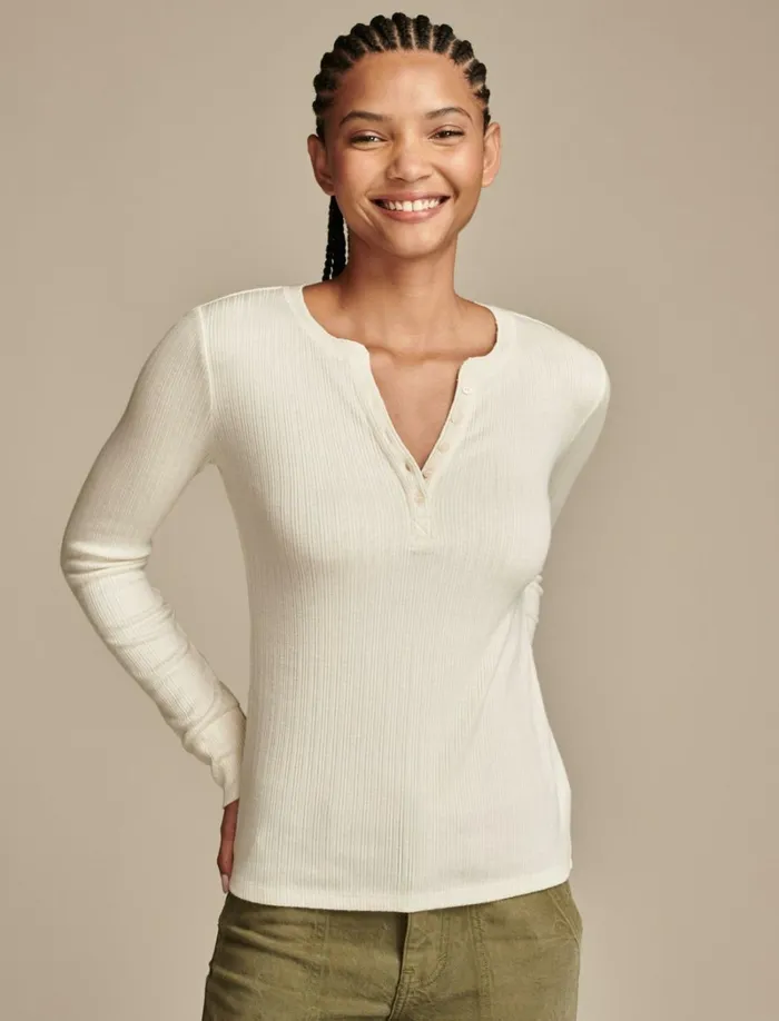 Lucky Brand Knit Tops Women Rib Henley Tofu