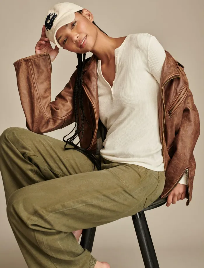 Lucky Brand Knit Tops Women Rib Henley Tofu