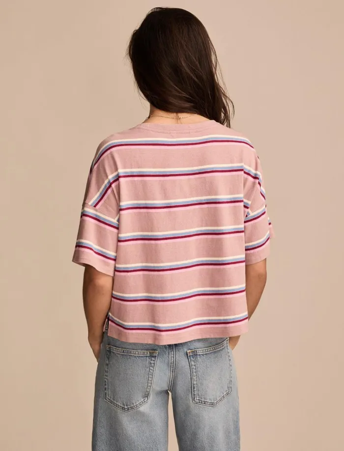 Lucky Brand Knit Tops Women Short Sleeve Stripe Tee Pink Stripe