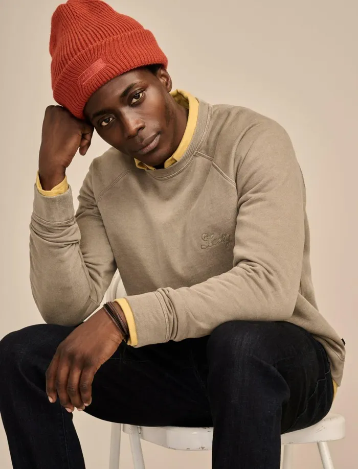 Lucky Brand Shirts and Tops Men Fleece Logo Raglan Crew Vetiver