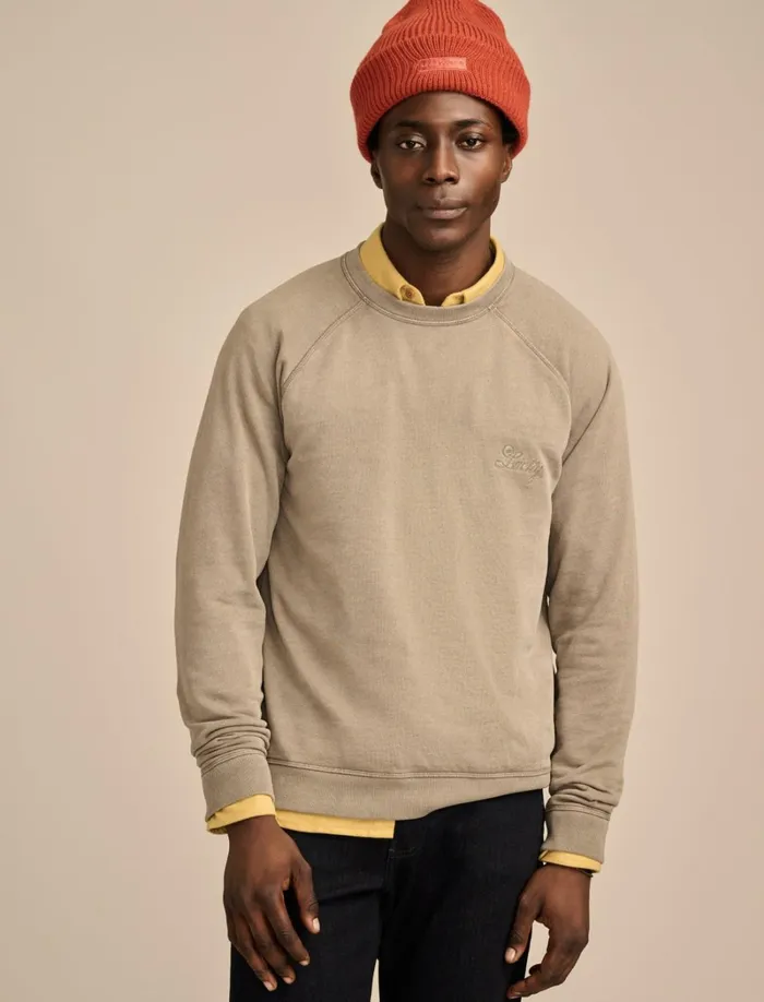 Lucky Brand Shirts and Tops Men Fleece Logo Raglan Crew Vetiver
