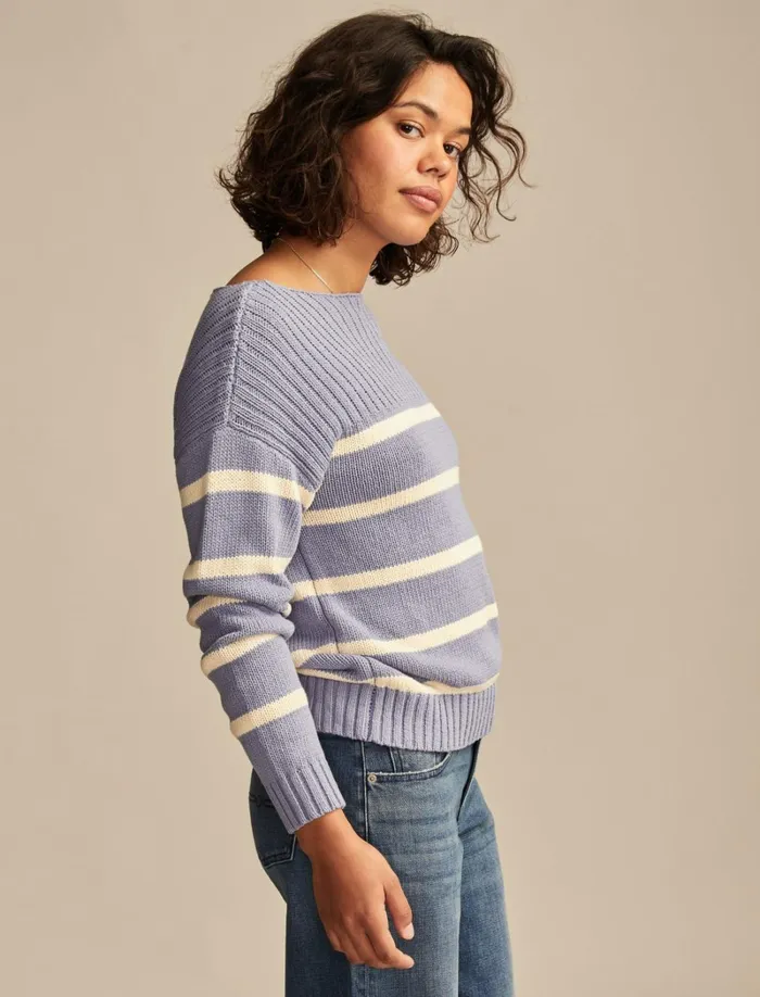 Lucky Brand Sweaters and Sweatshirts Women Boatneck Pullover Sweater Stonewash Stripe