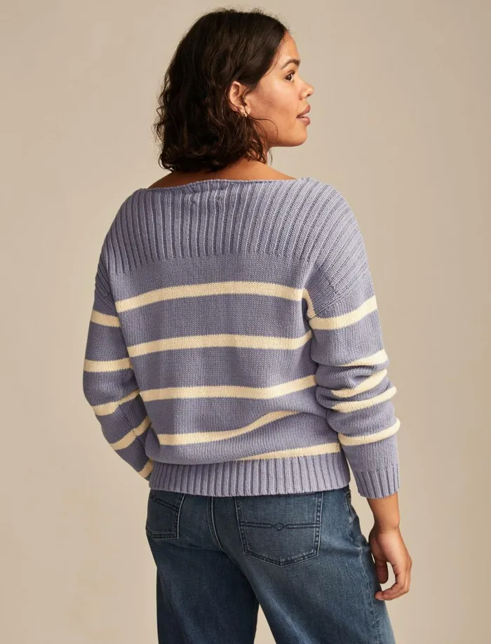 Lucky Brand Sweaters and Sweatshirts Women Boatneck Pullover Sweater Stonewash Stripe