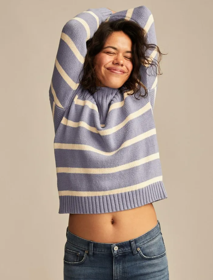 Lucky Brand Sweaters and Sweatshirts Women Boatneck Pullover Sweater Stonewash Stripe