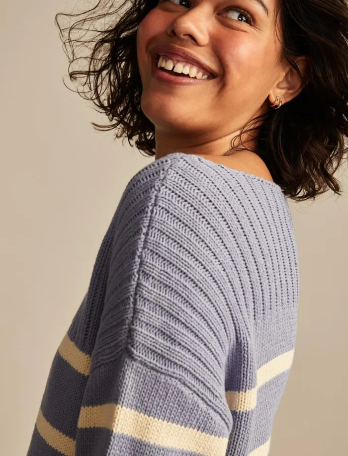 Lucky Brand Sweaters and Sweatshirts Women Boatneck Pullover Sweater Stonewash Stripe