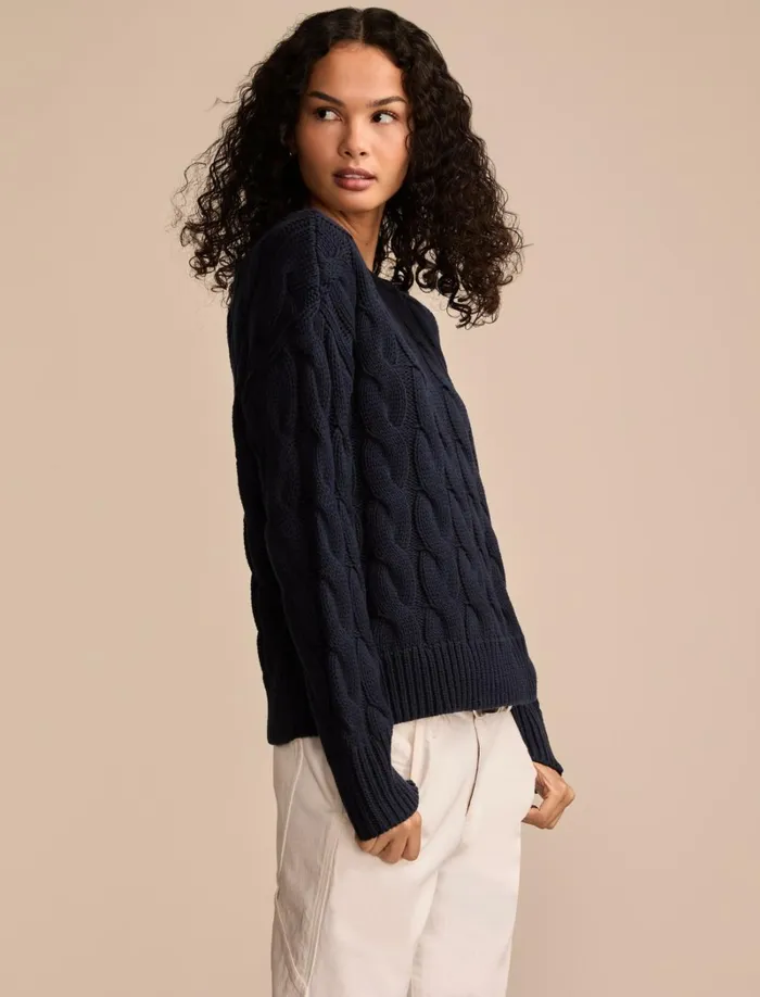 Lucky Brand Sweaters and Sweatshirts Women Cable Sweater Pullover Cadet Navy