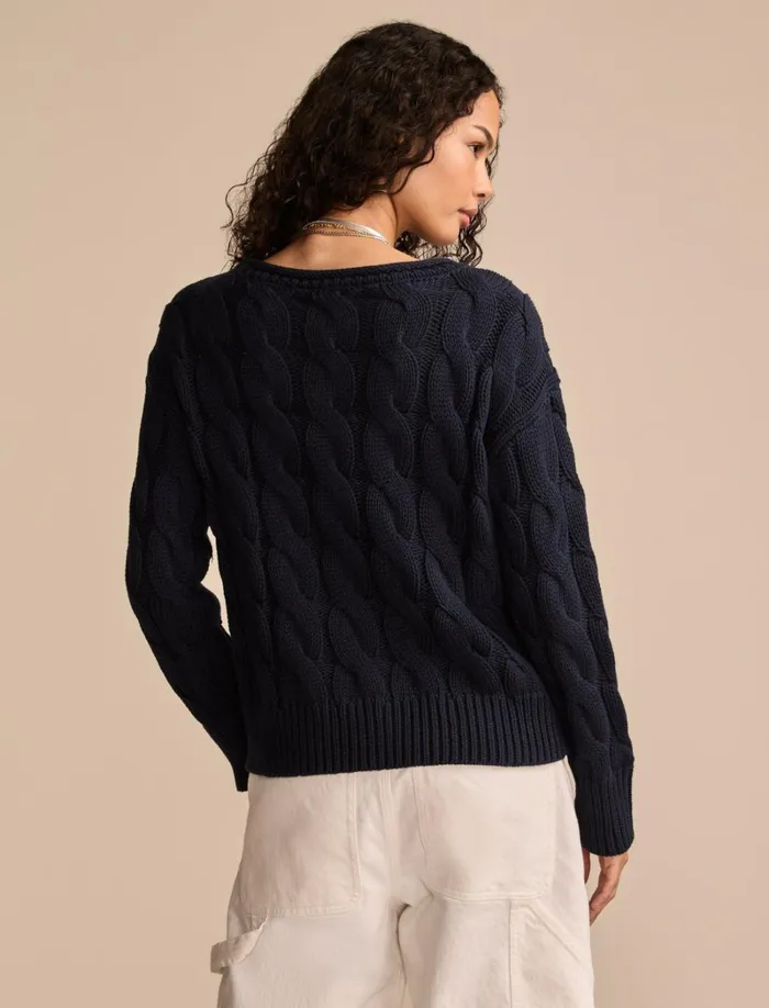 Lucky Brand Sweaters and Sweatshirts Women Cable Sweater Pullover Cadet Navy
