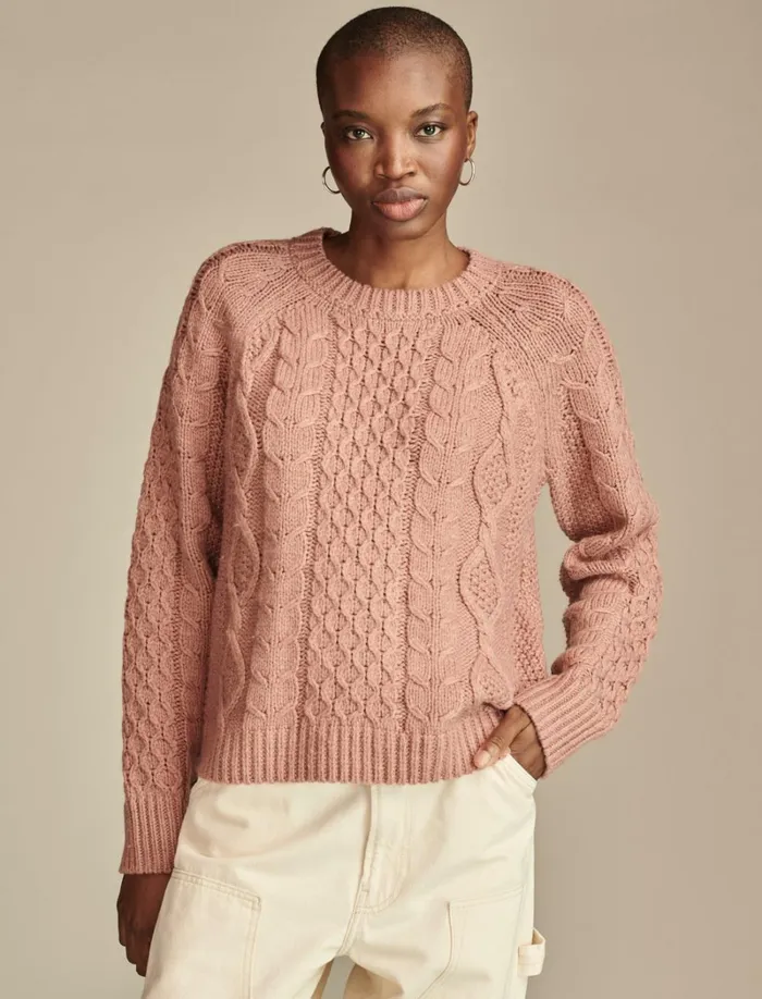 Lucky Brand Sweaters and Sweatshirts Women Mixed Cable Crew Pullover Sweater Burlwood