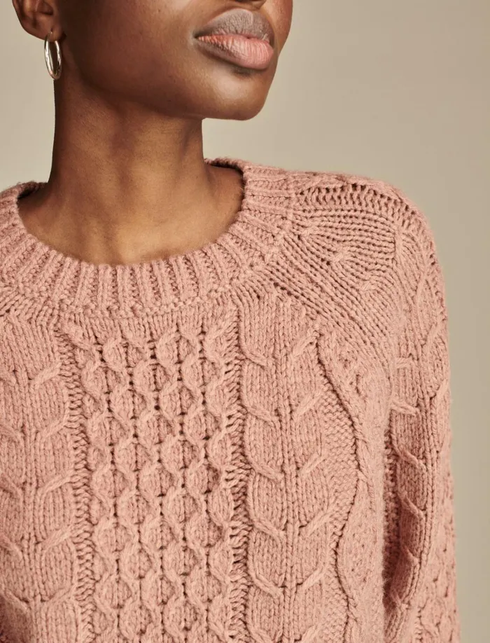 Lucky Brand Sweaters and Sweatshirts Women Mixed Cable Crew Pullover Sweater Burlwood