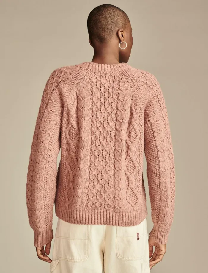 Lucky Brand Sweaters and Sweatshirts Women Mixed Cable Crew Pullover Sweater Burlwood