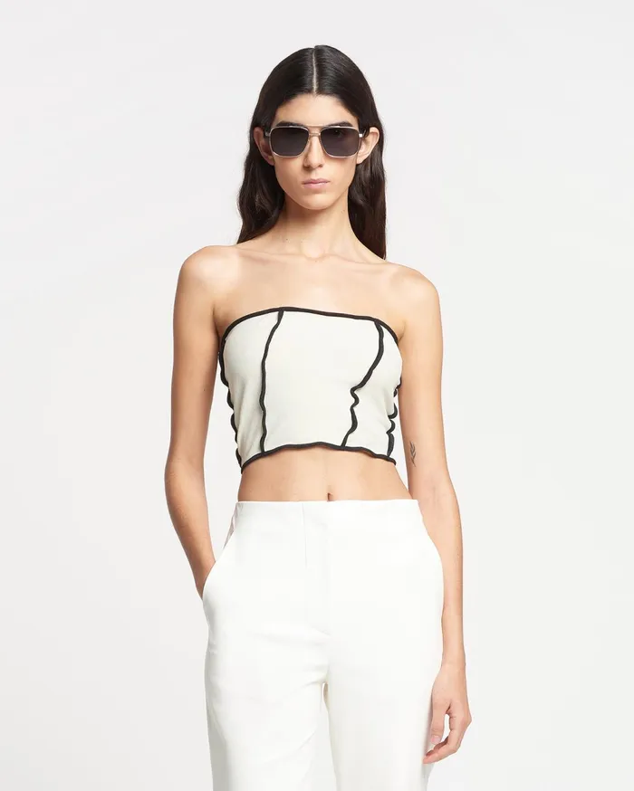 Luisa Patchwork MeshJersey Tube Top White WaxBlack Women Nanushka Tops