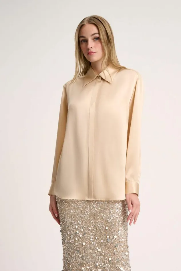 Luisa Spagnoli Blouses And Shirts Levriero 8211 Silk Shirt Champagne 8211 Women