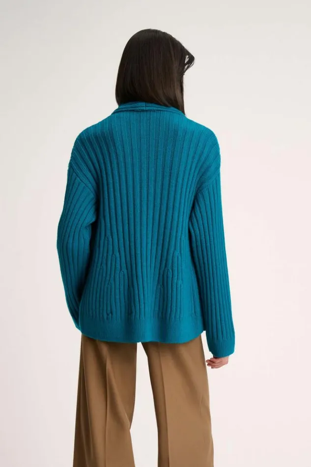 Luisa Spagnoli Cardigan Meccanica 8211 Ribbed Cardigan Turquoise 8211 Women Luisa Spagnoli Cardigan Meccanica 8211 Ribbed Cardigan Turquoise 8211 Women