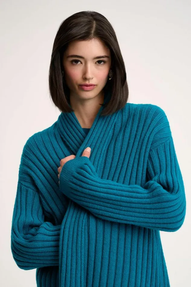 Luisa Spagnoli Cardigan Meccanica 8211 Ribbed Cardigan Turquoise 8211 Women Luisa Spagnoli Cardigan Meccanica 8211 Ribbed Cardigan Turquoise 8211 Women