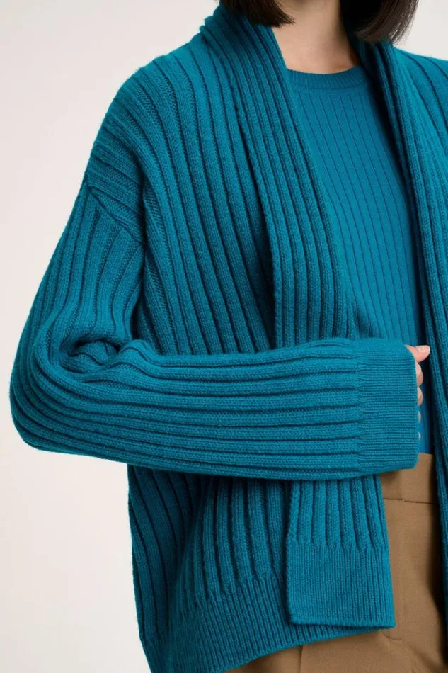 Luisa Spagnoli Cardigan Meccanica 8211 Ribbed Cardigan Turquoise 8211 Women Luisa Spagnoli Cardigan Meccanica 8211 Ribbed Cardigan Turquoise 8211 Women