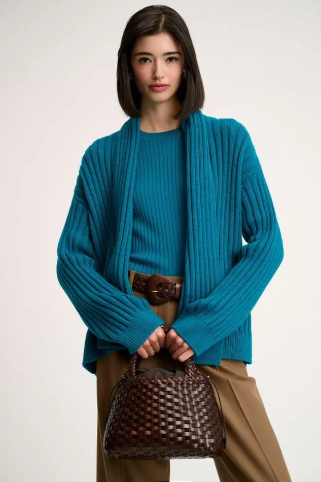 Luisa Spagnoli Cardigan Meccanica 8211 Ribbed Cardigan Turquoise 8211 Women Luisa Spagnoli Cardigan Meccanica 8211 Ribbed Cardigan Turquoise 8211 Women