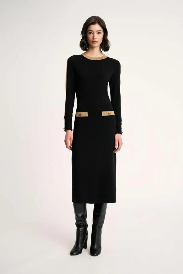 Luisa Spagnoli Dresses and Jumpsuits Marmellata 8211 Knit Dress Blackcamel 8211 Women Luisa Spagnoli Dresses and Jumpsuits Marmellata 8211 Knit Dress Blackcamel 8211 Women
