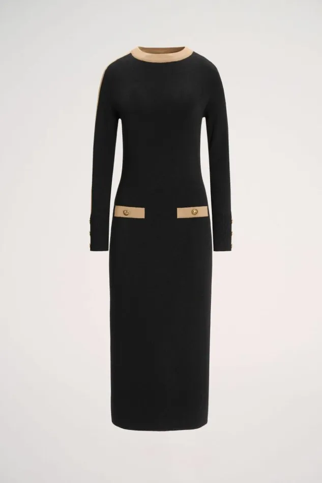 Luisa Spagnoli Dresses and Jumpsuits Marmellata 8211 Knit Dress Blackcamel 8211 Women Luisa Spagnoli Dresses and Jumpsuits Marmellata 8211 Knit Dress Blackcamel 8211 Women