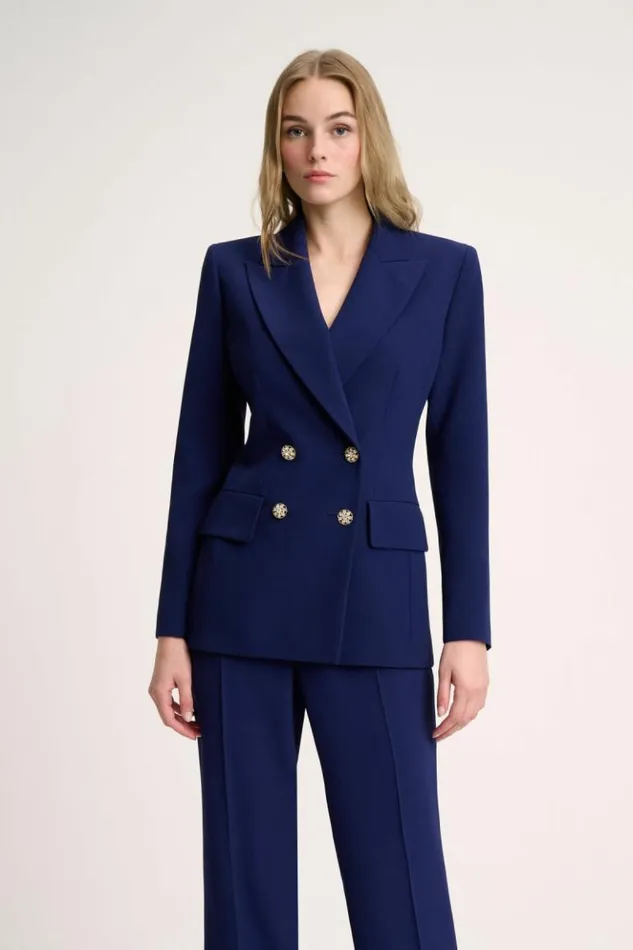 Luisa Spagnoli Jackets and Blazers Sincronia 8211 Jacket With Jewel Buttons Blue Purplish 8211 Women Luisa Spagnoli Jackets and Blazers Sincronia 8211 Jacket With Jewel Buttons Blue Purplish 8211 Women