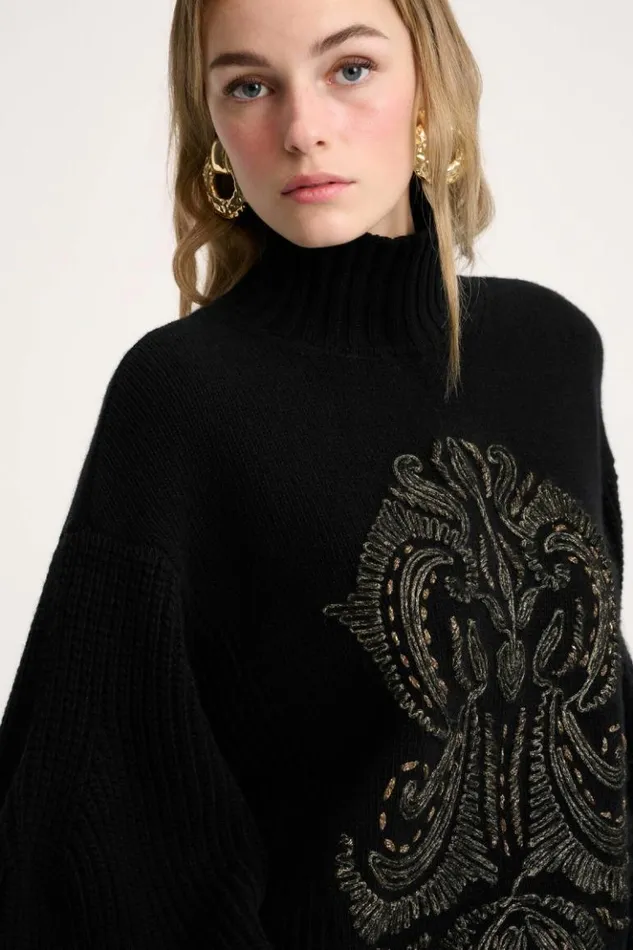 Luisa Spagnoli Knitwear Colfiorito 8211 Embroidered Pullover Black 8211 Women Luisa Spagnoli Knitwear Colfiorito 8211 Embroidered Pullover Black 8211 Women