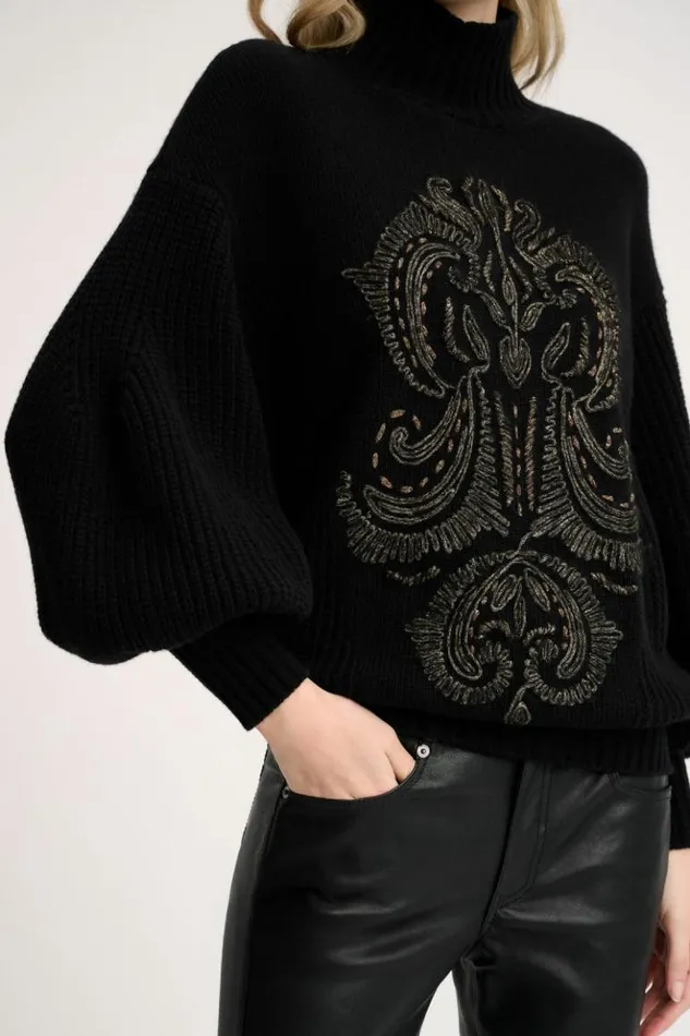 Luisa Spagnoli Knitwear Colfiorito 8211 Embroidered Pullover Black 8211 Women Luisa Spagnoli Knitwear Colfiorito 8211 Embroidered Pullover Black 8211 Women