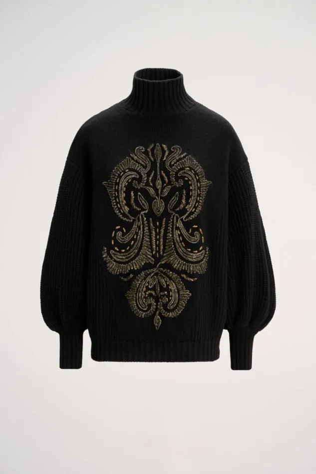 Luisa Spagnoli Knitwear Colfiorito 8211 Embroidered Pullover Black 8211 Women Luisa Spagnoli Knitwear Colfiorito 8211 Embroidered Pullover Black 8211 Women