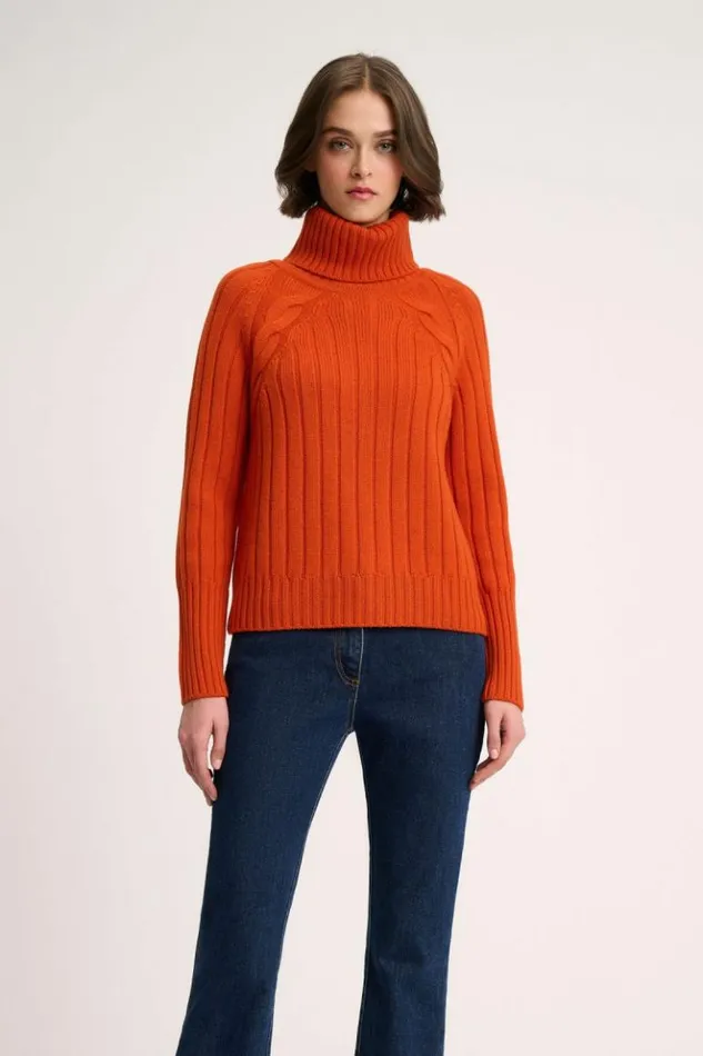 Luisa Spagnoli Knitwear Mestieri 8211 Raglan Turtleneck Orange 8211 Women