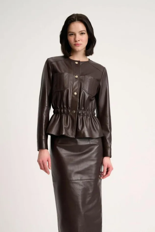Luisa Spagnoli Outerwear Sergente 8211 Leather Jacket Dark Brown 8211 Women