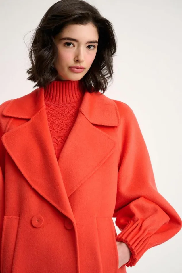Luisa Spagnoli Outerwear Sillabe 8211 Pea Coat Orange 8211 Women Luisa Spagnoli Outerwear Sillabe 8211 Pea Coat Orange 8211 Women