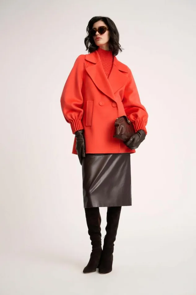 Luisa Spagnoli Outerwear Sillabe 8211 Pea Coat Orange 8211 Women Luisa Spagnoli Outerwear Sillabe 8211 Pea Coat Orange 8211 Women