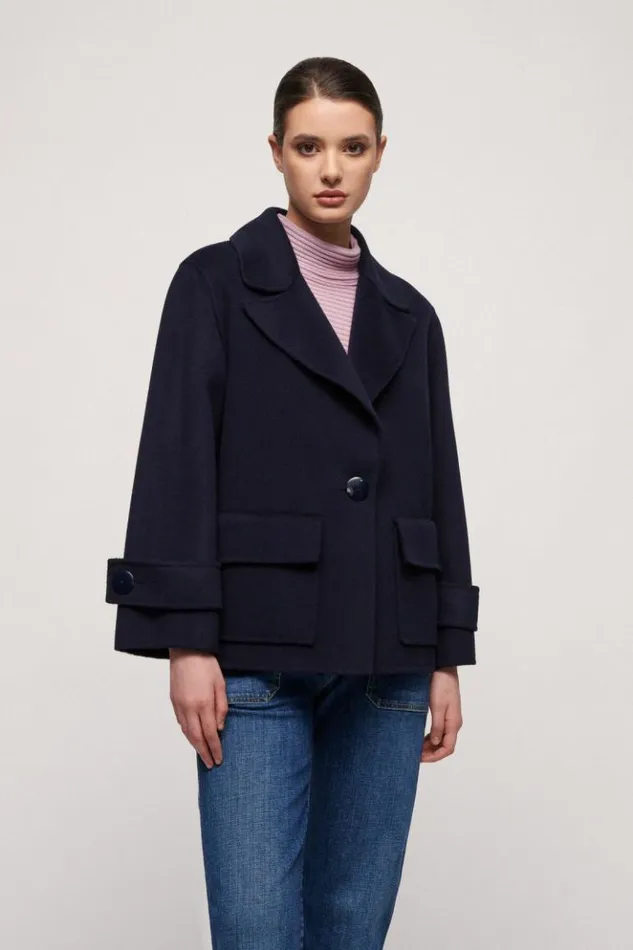 Luisa Spagnoli Outerwear Stamane 8211 CabanStyle Coat Blue 8211 Women