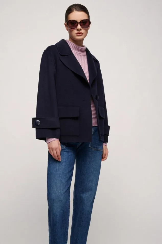 Luisa Spagnoli Outerwear Stamane 8211 CabanStyle Coat Blue 8211 Women Luisa Spagnoli Outerwear Stamane 8211 CabanStyle Coat Blue 8211 Women